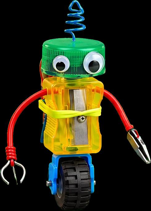 Patch, a robot made from a pencil sharpener, bottle cap and a wheel